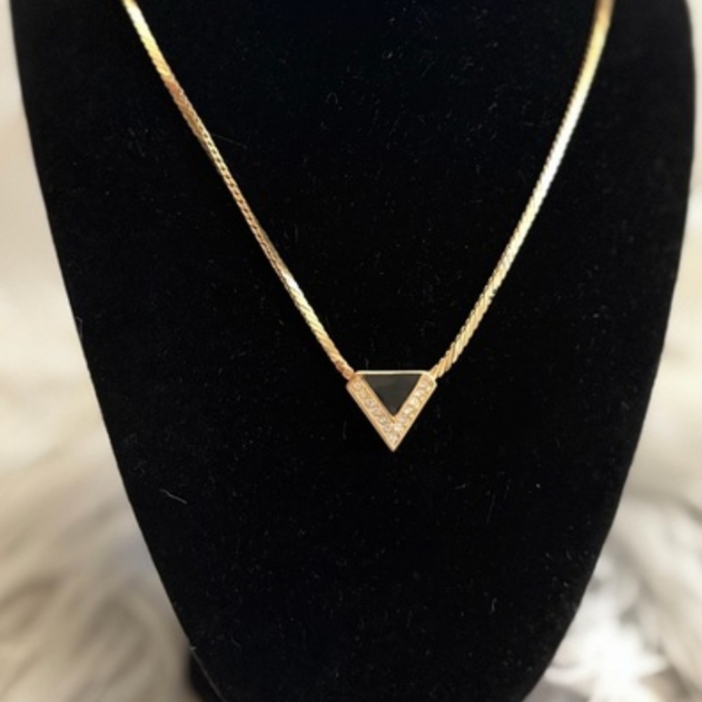 CHRISTIAN DIOR Gold Triangle Pendant Necklace